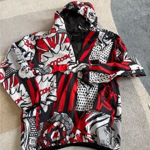 Reason Clothing Pop Art Anorak Jacket Hoodie Red Black White Mens XL